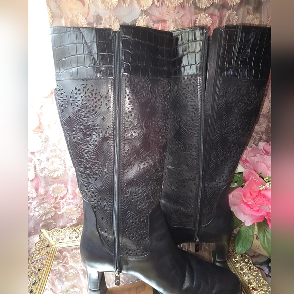 Brighton Women's Size 9.5 Tease Black Genuine Leather Knee High Heeled Boots - Picture 6 of 11